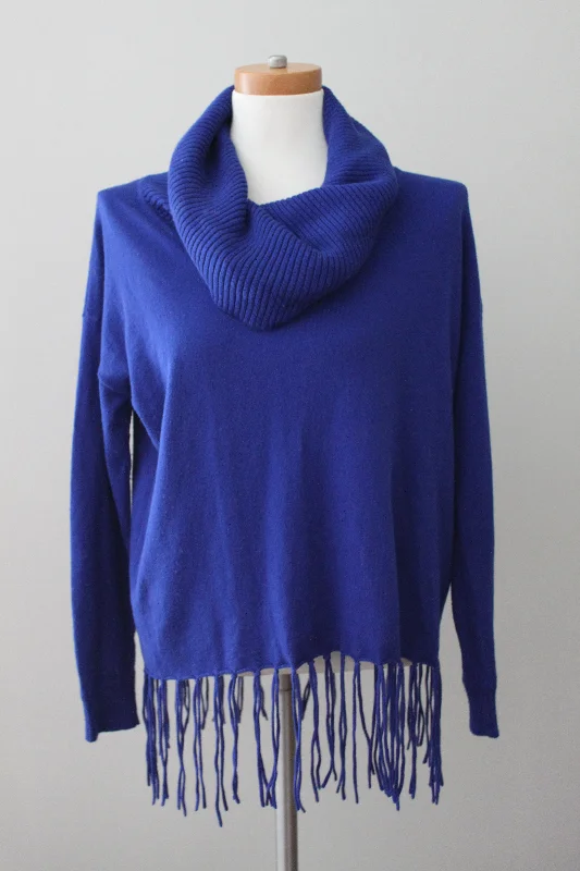 Warm Men's Hooded SweatersBright Winter Blue Fringe Sweater