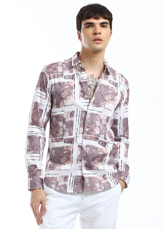 Men's Striped Shirts for a Maritime TwistMauve Printed Full-Sleeves Shirt