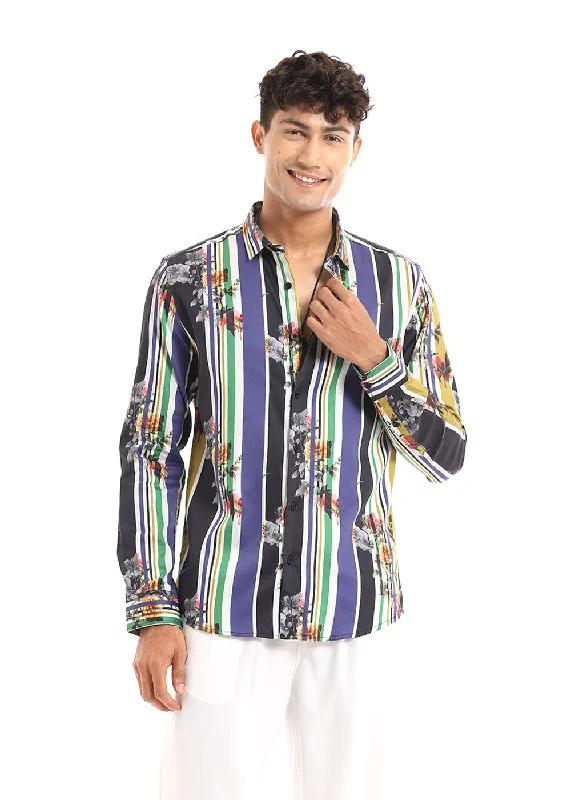 Men's Performance Shirts for Active LifestylesBlossom Full Sleeve Striped Printed Shirt