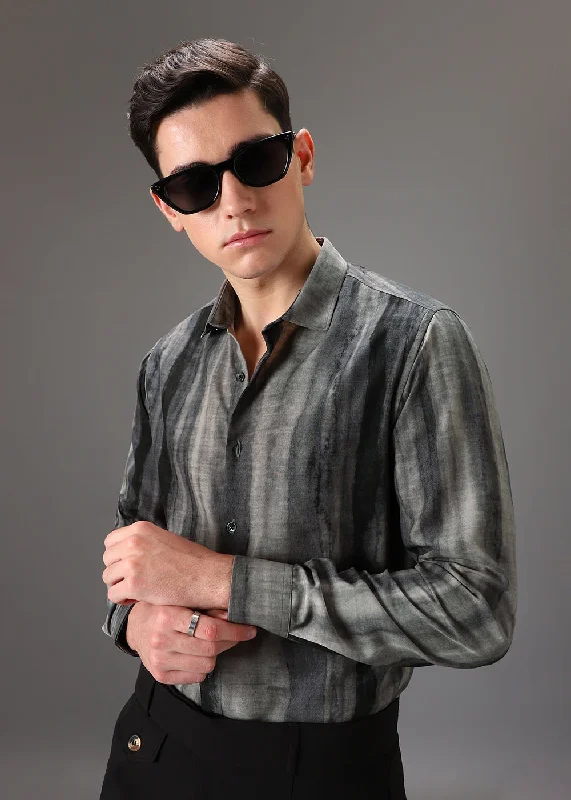 Men's Button-Down Collar Shirts for Staying PolishedGrey Stripe Printed Shirt