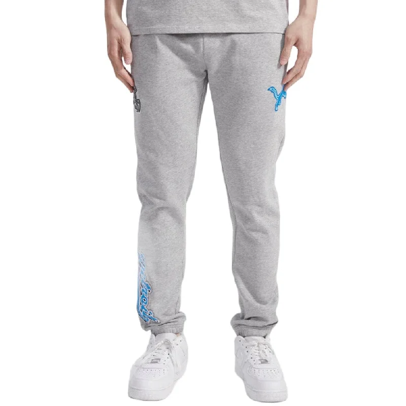 Men's Pants with Embroidered DesignsPro Standard Detroit Lions Script Tail Rib Fleece Sweatpants (H.Gray/Black)