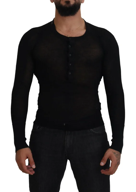 Men's Sweaters with Checkerboard PatternsDolce & Gabbana Elegant Cashmere Pullover Men's Sweater