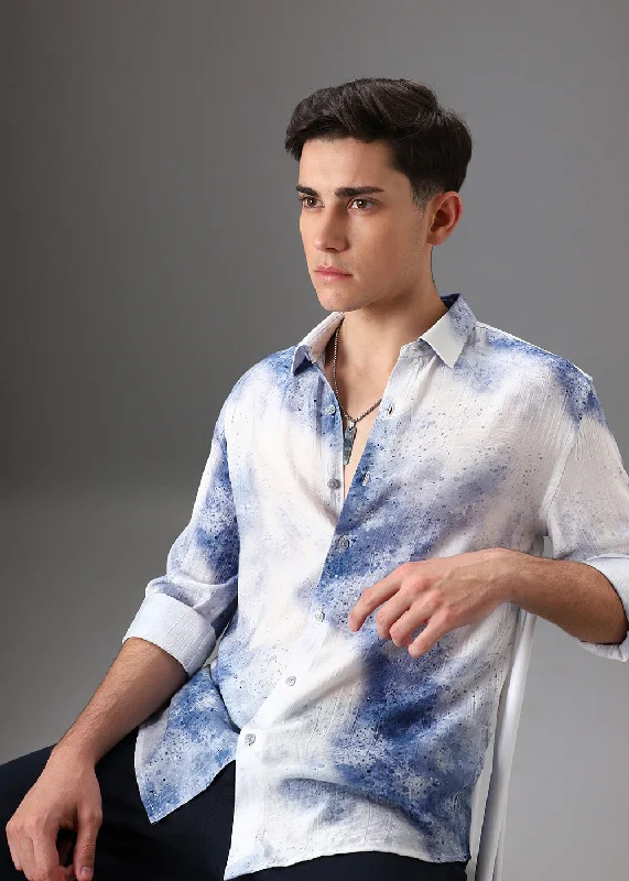 Men's Insulated Shirts for Cold WeatherBlue Crushed Printed Shirt