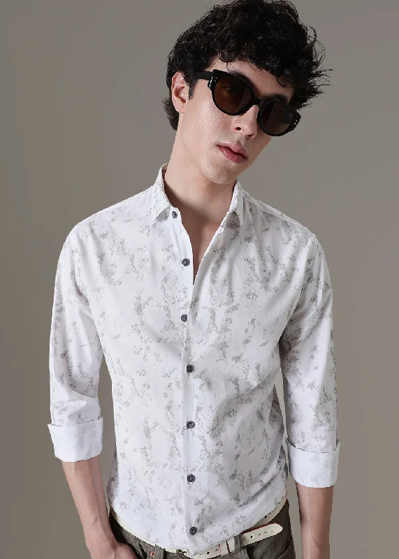 Men's Insulated Shirts for Cold WeatherWhite Abstract Printed Shirt