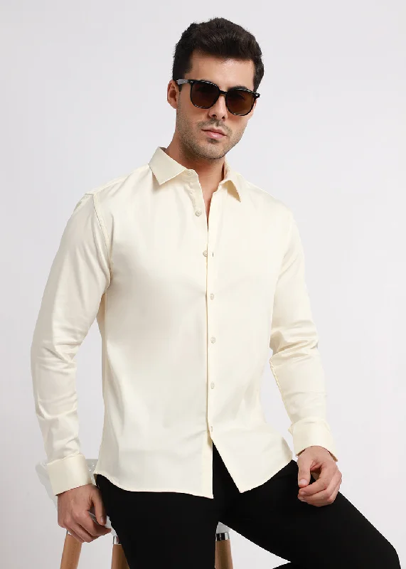 Men's Solid-Color Button-Down Shirts for VersatilityCream Satin Shirt