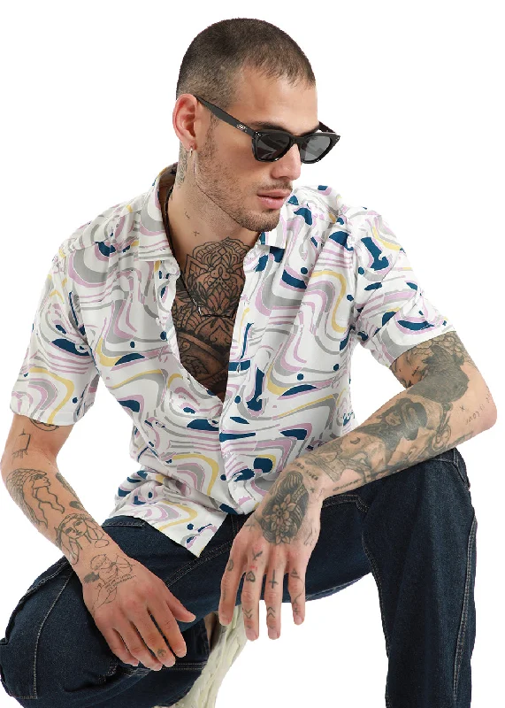 Men's Dressy Button-Down Shirts for Formal OccasionsOcean coast print half sleeve shirt