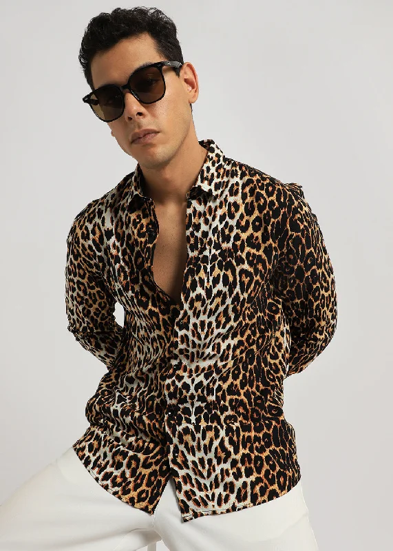 Men's Tab-Collar Shirts for a Crisp LookLeopard Print Full sleeve shirt