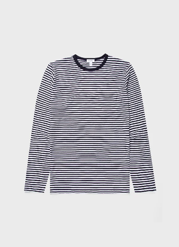 Men's Dressy Shirts for Formal EventsMen's Classic Long Sleeve T-shirt in Navy/White English Stripe