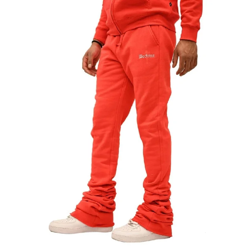 Men's Pants with Adjustable WaistbandsDoctrine Denim Dagger Super Stacked Flared Joggers (Red) DB0024