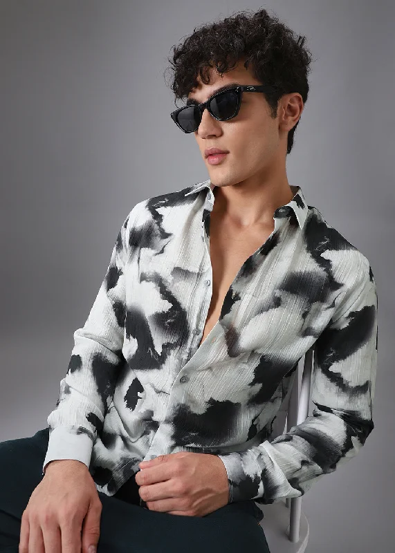 Men's Pattern-Clashing Shirts for Bold FashionBlack Wash Crushed Printed Shirt