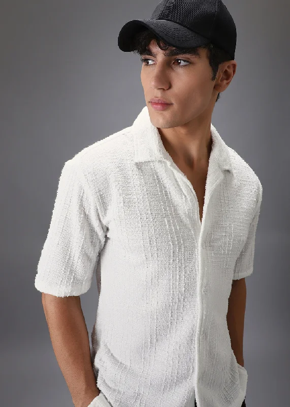 Men's Custom Dress Shirts for a Personalized FitWhite Cuban Collar Knitted Shirt