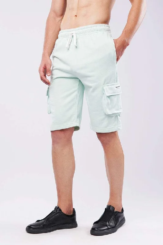 Men's Solid-Colored Pants for VersatilityTerry Cargo Shorts - Mint Green
