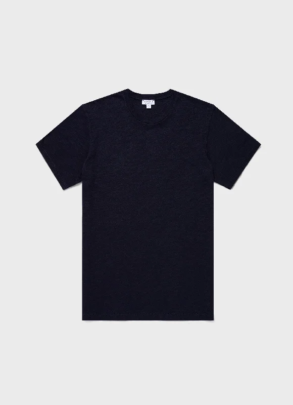 Men's Shirts with Hidden PocketsMen's Cotton Linen T-shirt in Navy