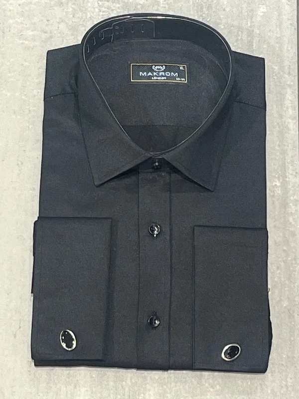 Men's Performance Fabric Shirts for All-Day ComfortMAKROM PLAIN DOUBLE CUFF SHIRT BLACK Men's Performance Fabric Shirts for All-Day ComfortMAKROM PLAIN DOUBLE CUFF SHIRT BLACK