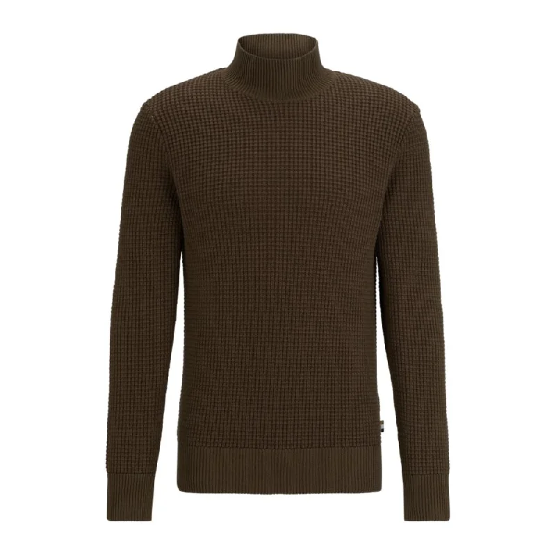 Men's Sweaters with Elastic WaistbandsMock-neck sweater in structured cotton and virgin wool