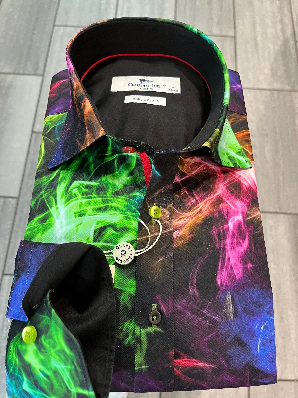 Men's Patterned Button-Down Shirts for Added InterestCLAUDIO LUGLI VAPOUR / INTERSELLAR LONG SLEEVE MENS SHIRT - BLACK - CP6896 Men's Patterned Button-Down Shirts for Added InterestCLAUDIO LUGLI VAPOUR / INTERSELLAR LONG SLEEVE MENS SHIRT - BLACK - CP6896