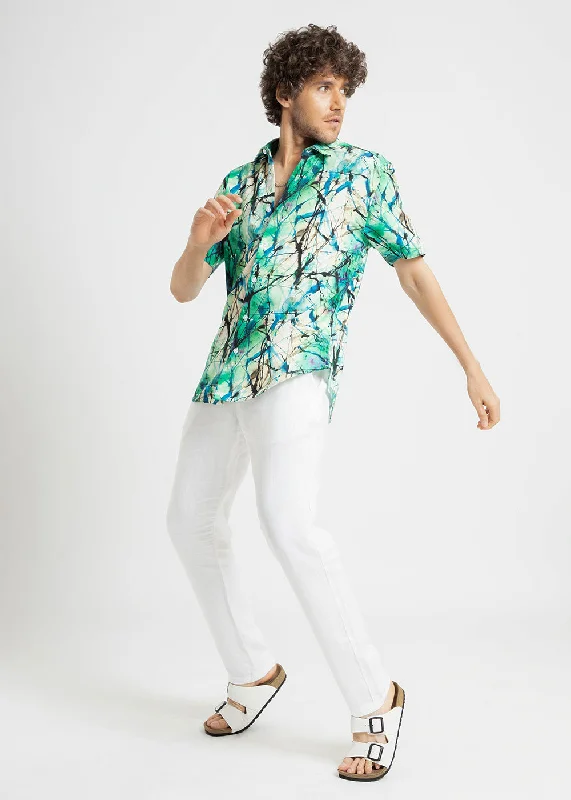 Men's Pattern-Play Shirts for a Fun TwistSpatter Green Half Sleeve shirt
