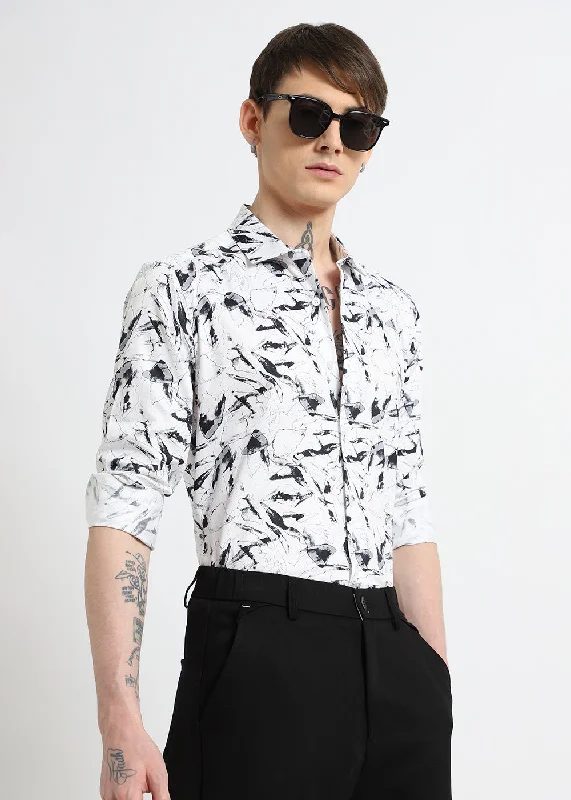 Men's Versatile Dress Shirts for Multiple OccasionsWhite Marble Printed Shirt