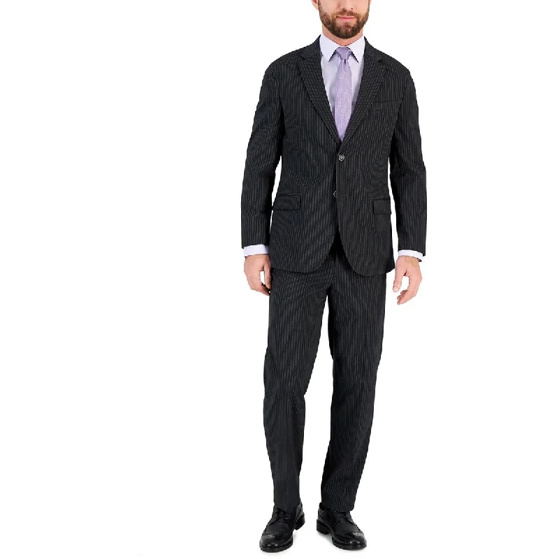 Mens Pinstripe Polyester Two-Button Suit