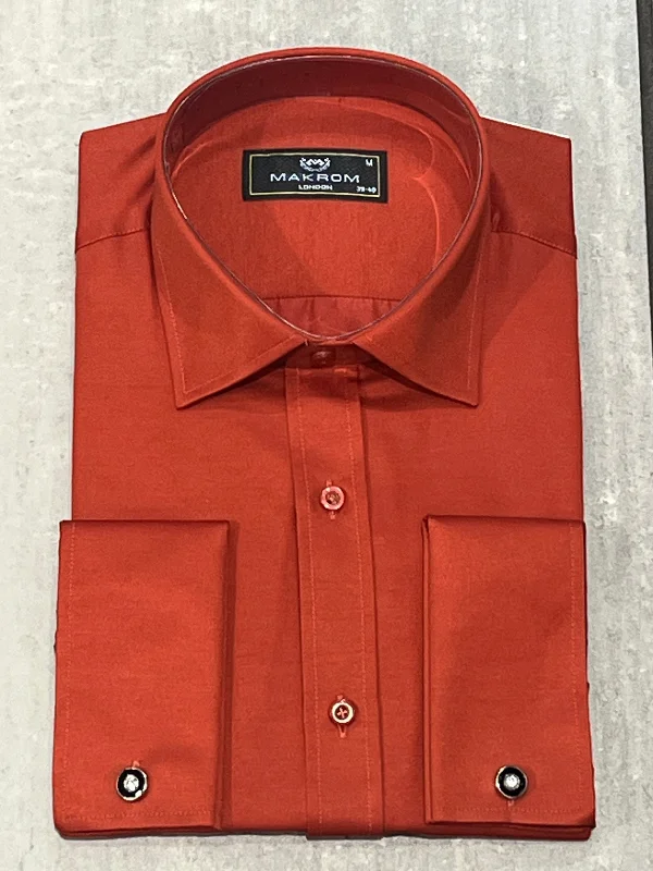 Men's Rugby Shirts for a Sporty LookMAKROM PLAIN DOUBLE CUFF SHIRT RUSTY BROWN