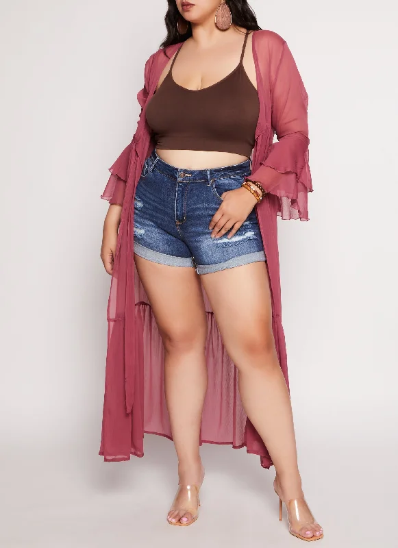 Men's Work Pants for Durability and ComfortPlus Size WAX Cuffed High Waist Distressed Denim Shorts