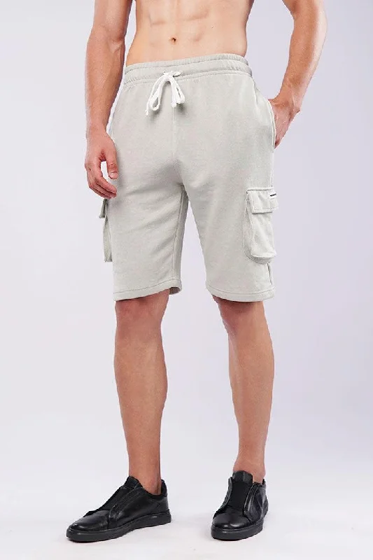 Men's Pants with Appliqué DetailsTerry Cargo Shorts - Sage Green