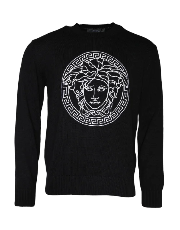 Men's Sweaters with Hoods and DrawstringsVersace Medusa Embroidery Crew Neck Pullover Men's Sweater Men's Sweaters with Hoods and DrawstringsVersace Medusa Embroidery Crew Neck Pullover Men's Sweater