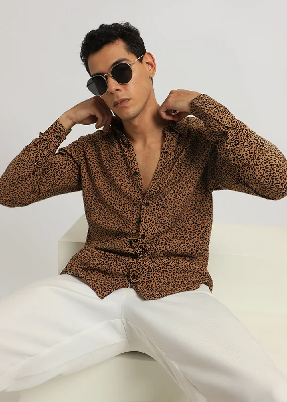 Layered Men's Henley ShirtsBlack Panthera Print Full sleeve shirt