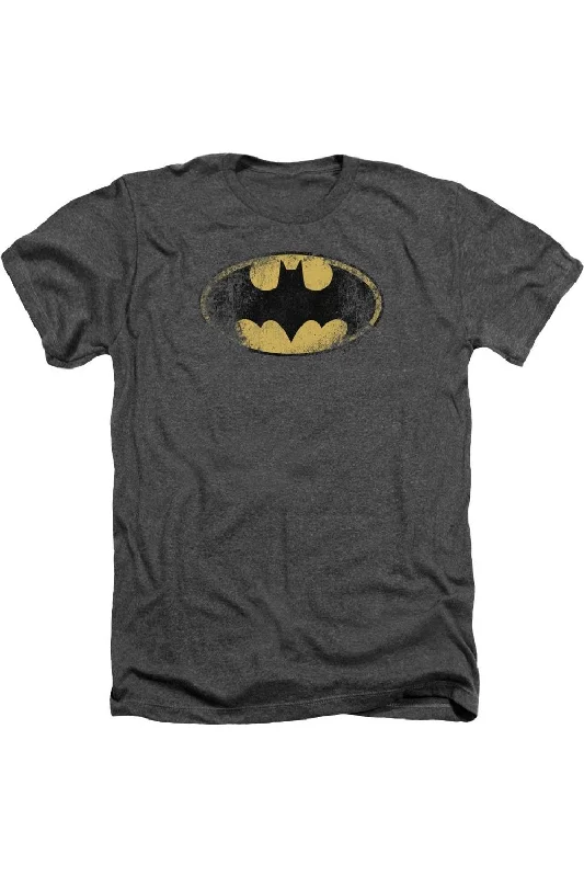 Men's Shirts with High NecksBatman Destroyed Logo Adult Heather Tee / T-Shirt