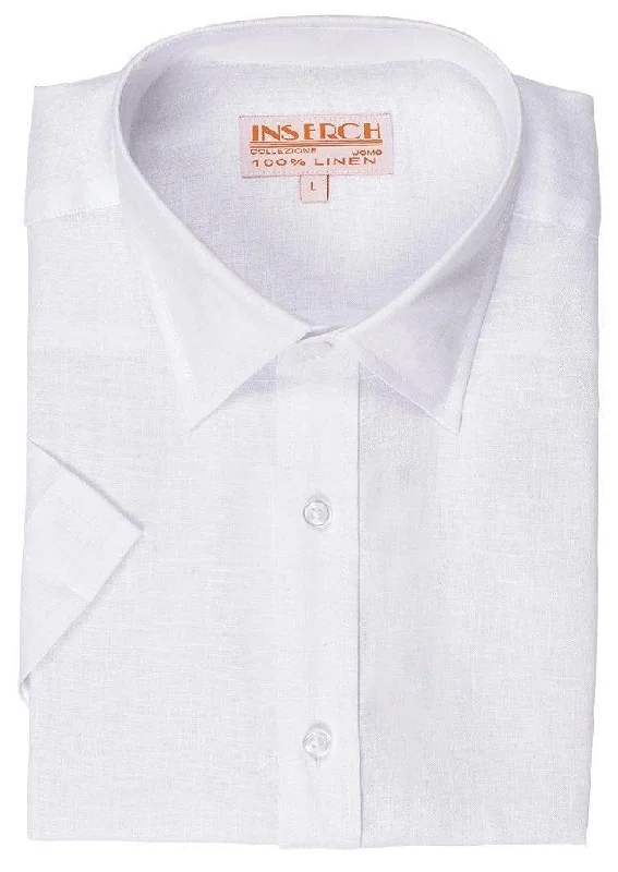Durable Men's Work ShirtsMen's White Short Sleeves Linen Shirt by Inserch