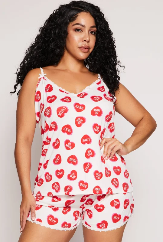 Men's Pants with Appliqué DetailsPlus Size Heart Graphic Print Pajama Cami and Shorts Men's Pants with Appliqué DetailsPlus Size Heart Graphic Print Pajama Cami and Shorts