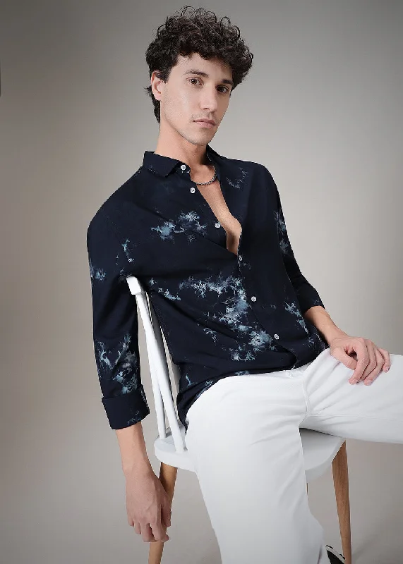 Men's Camping Shirts for Outdoor AdventuresDark Blue Printed Shirt