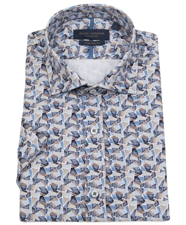 Men's Striped Long-Sleeve Shirts for a Maritime FeelGUIDE LONDON GEOMETRIC SHORT SLEEVE SHIRT - HS2785-BLUE Men's Striped Long-Sleeve Shirts for a Maritime FeelGUIDE LONDON GEOMETRIC SHORT SLEEVE SHIRT - HS2785-BLUE