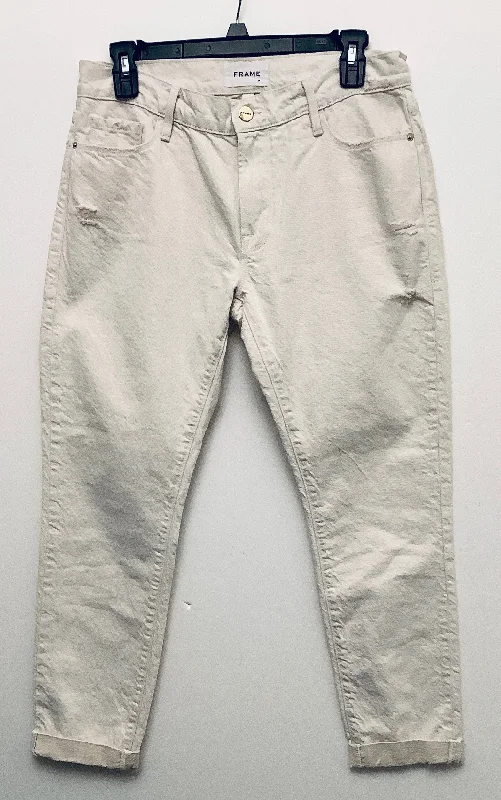 Men's Jeans with Embroidered LogosJeans Straight By Frame In Cream Denim, Size: 2