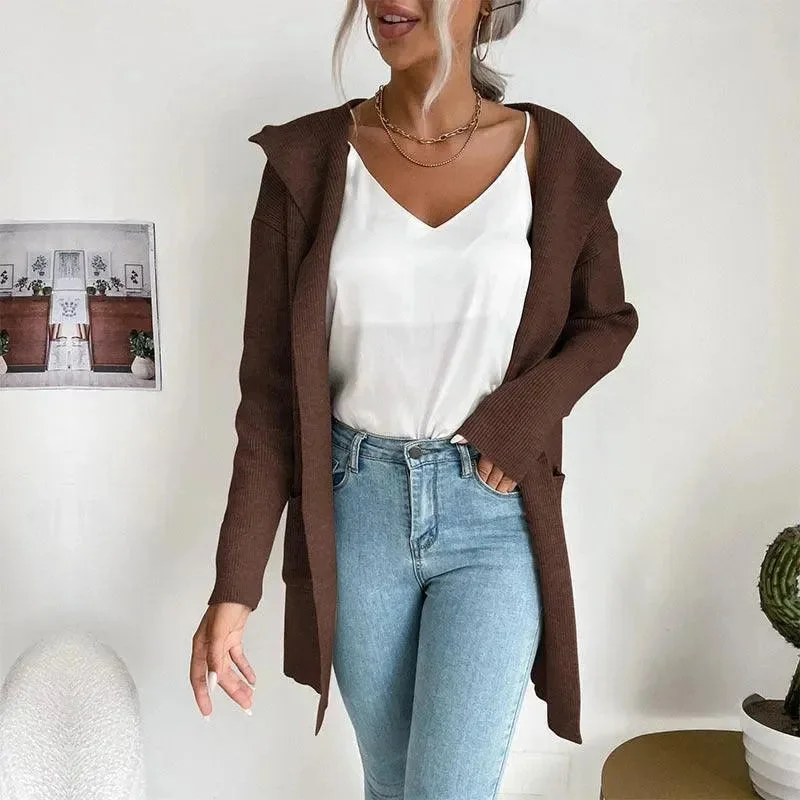 Men's Sweaters in Neutral ColorsHooded Knitted  Women Cardigan Sweater