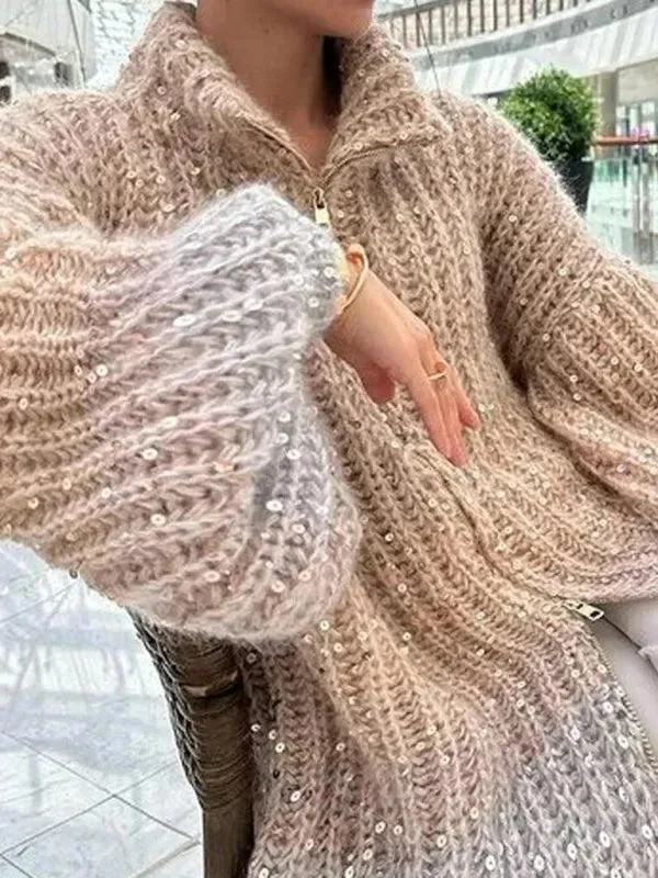 Men's Sweaters with Cable PatternsSequined V-neck Cardigan Sweater