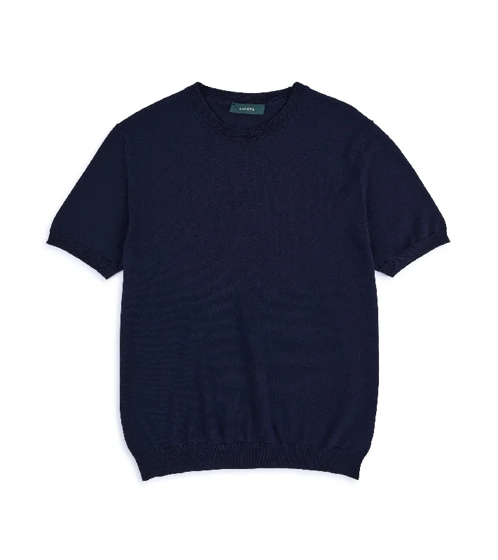Men's Shirts for Outdoor ActivitiesZanone Cotton Crepe Crew Neck T-Shirt: Navy