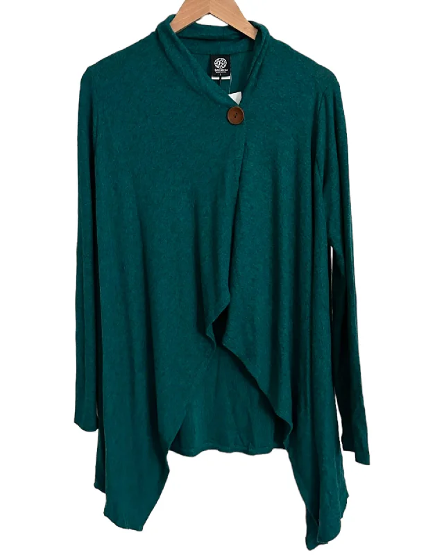 Men's Sweaters with Stand-Up CollarsDark Autumn Teal Single Button Drape Cardigan