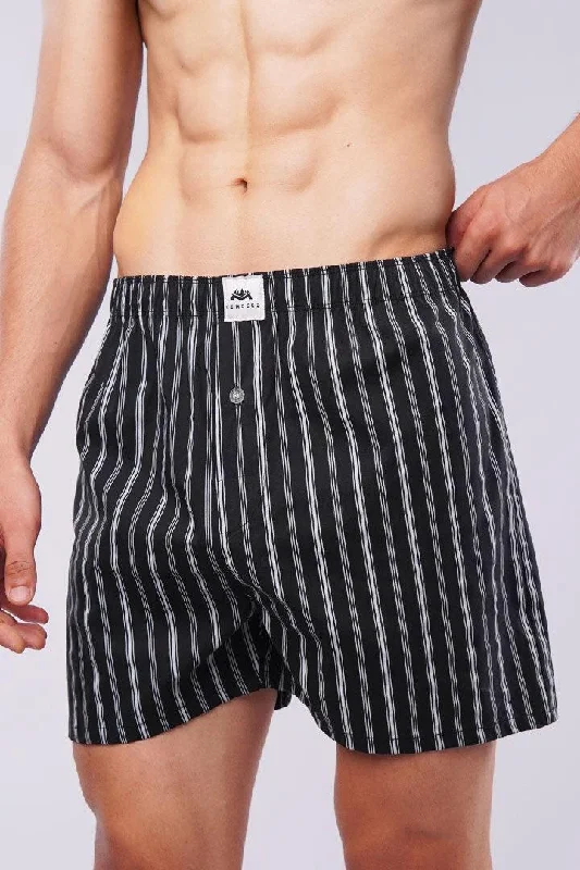 Men's Pants with Contrast Fabric PanelsStriped Woven Boxer Shorts - Black