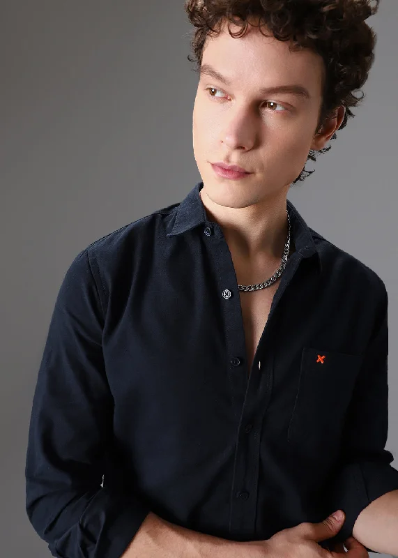 Men's Monochrome Shirts for a Minimalist VibeDark Blue Cotton Single Pocket Shirt