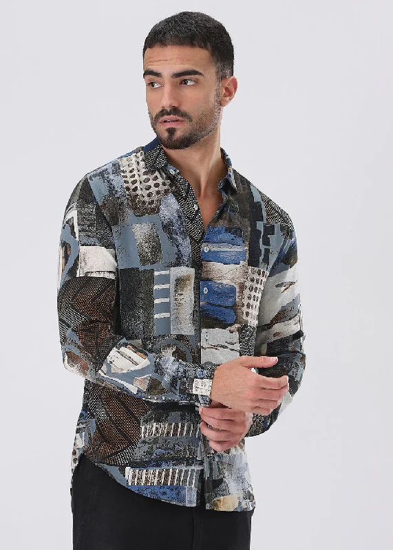 Men's Relaxed-Fit Shirts for Casual ComfortLattice Azure Feather shirt