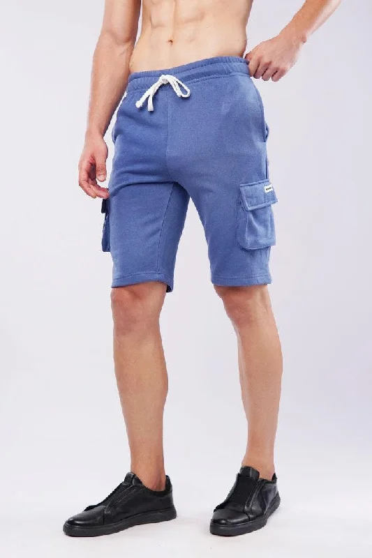 Men's Patterned Pants with Animal PrintsTerry Cargo Shorts - Ocean Blue