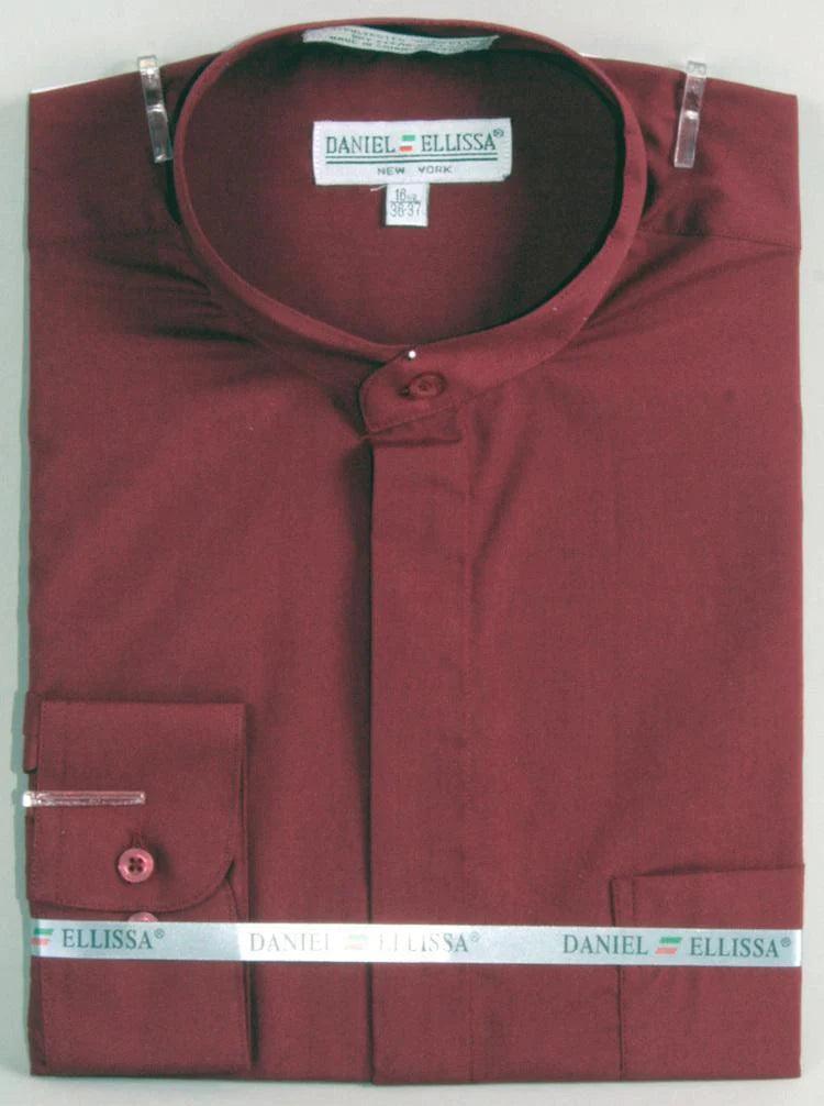 Men's Skinny-Fit Shirts for a Trendy LookBanded Collar Dress Shirt, Burgundy