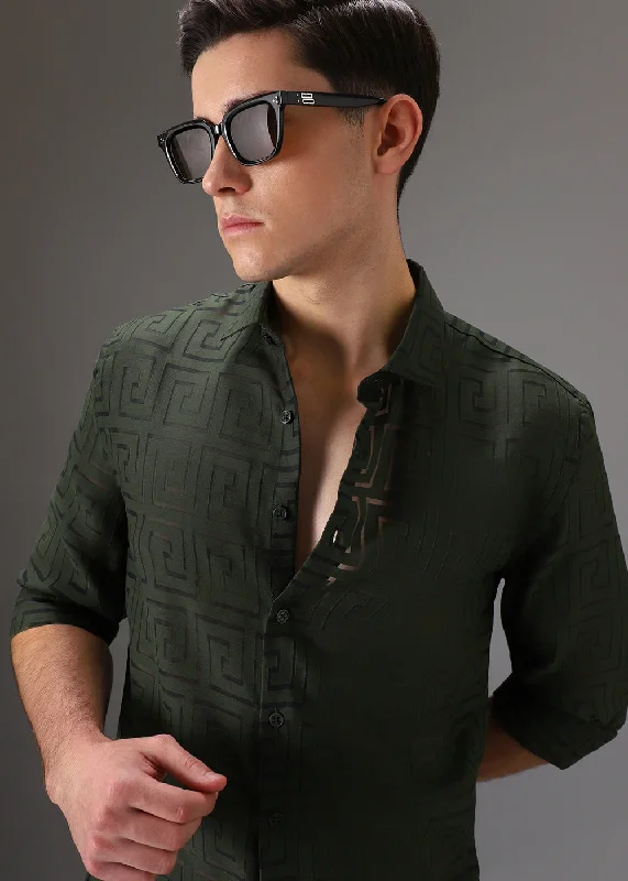 Men's Easy-Care Shirts for Busy LifestylesOlive Green Laser Cut Shirt