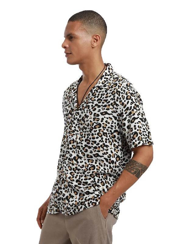 Men's Affordable Shirts for Budget-Friendly StyleWhite Leopardic Print Half sleeve shirt
