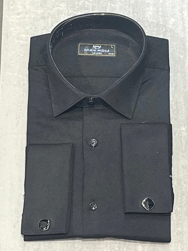 Men's Easy-Care Shirts for Busy LifestylesMAKROM TWILL DOUBLE CUFF SHIRT BLACK