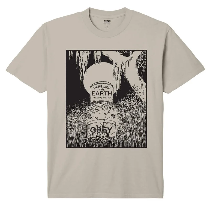 Men's Shirts with Elastic WaistbandsObey Here Lies The Earth Pigment T-Shirt Pigment Silver Grey