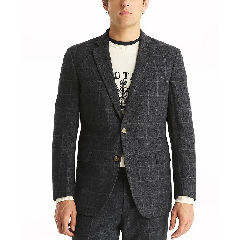 Mens Plaid Cotton Two-Button Blazer