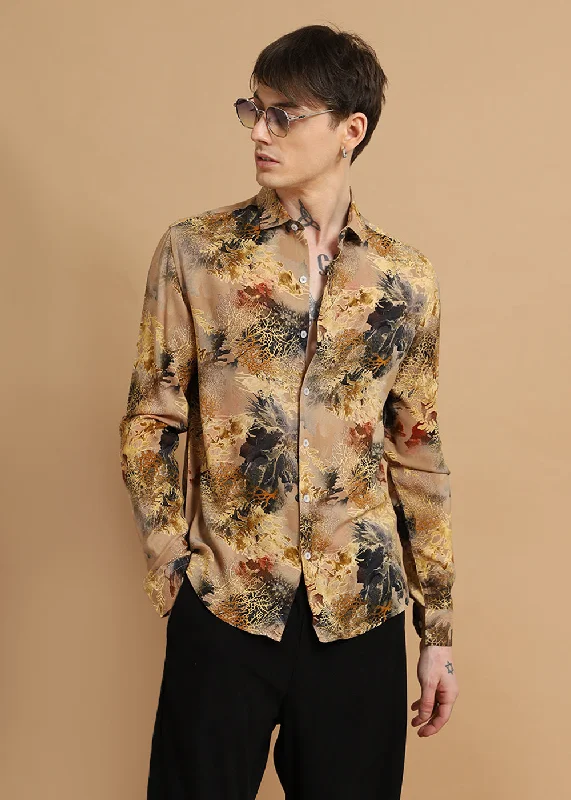 Men's Patterned Button-Down Shirts for Added InterestCoral Oasis Beige Feather shirt