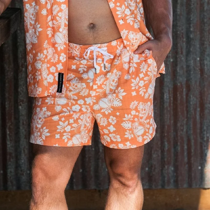 Men's Pants with Contrast Fabric PanelsGetaway Casual Shorts - Tropical Death - Apricot Crush